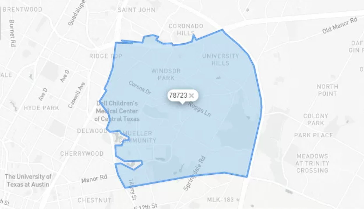 Fold Fairy pickup and delivery area map for 78723